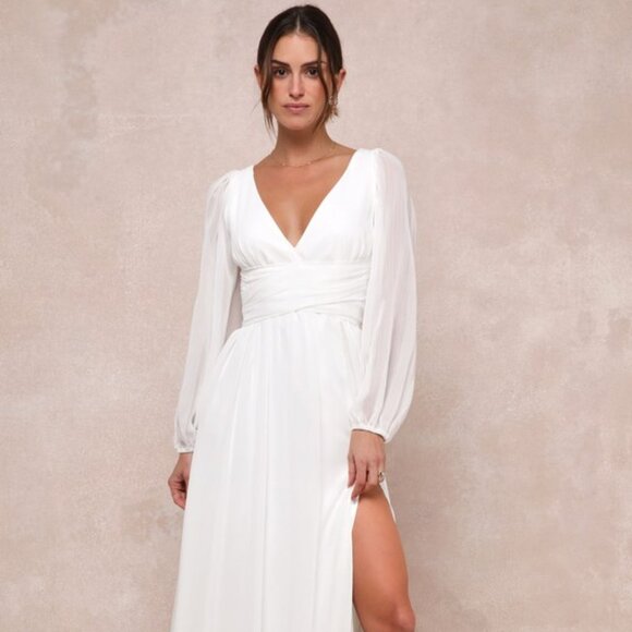 Lulus Dresses & Skirts - Lulus Enchant My Love White V-neck Long Sleeve Maxi Dress - Size S